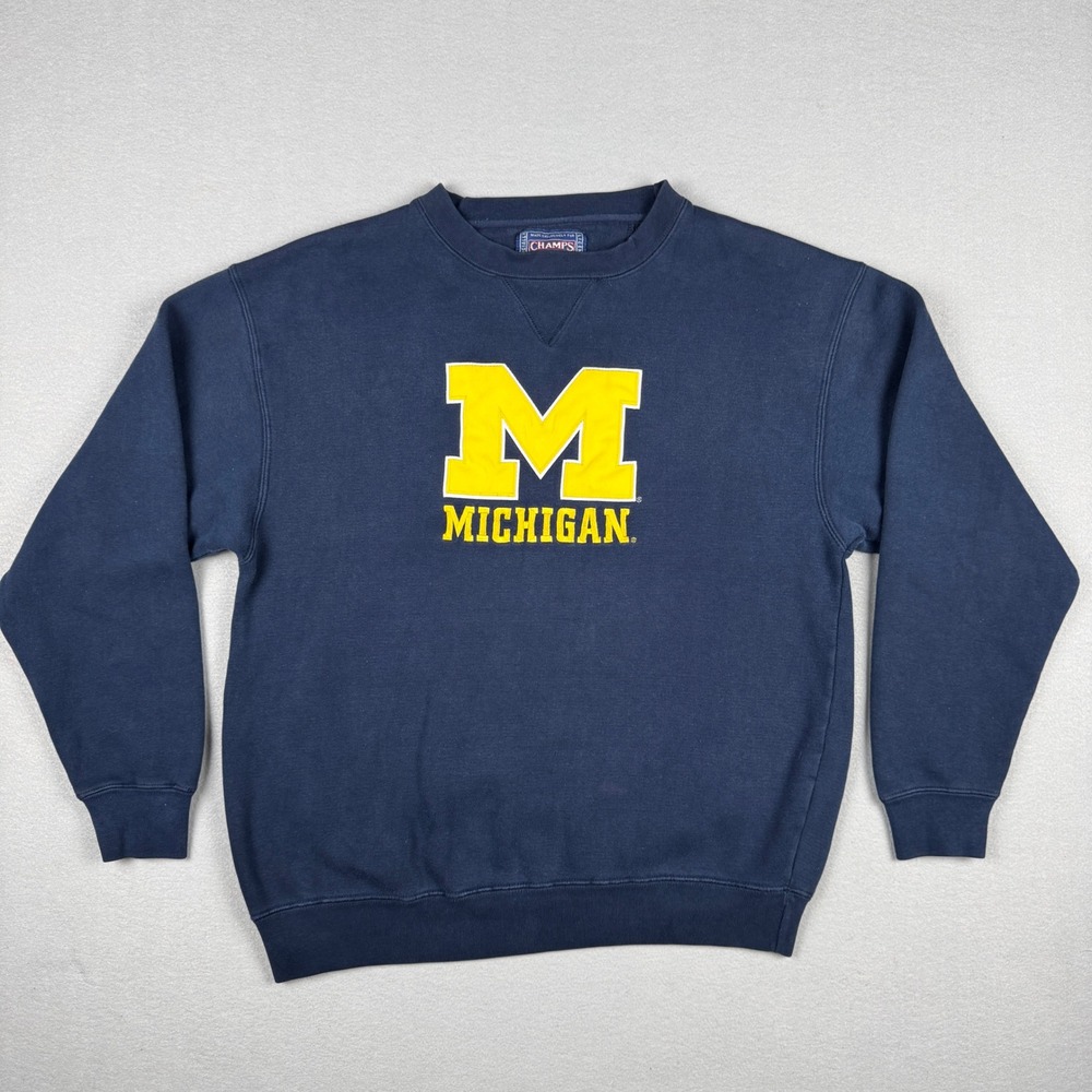 Vintage Champs Michigan Wolverines Sweatshirt Mens Medium Navy Blue Crewneck M